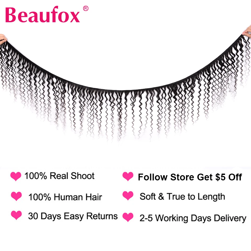 Beaufox индийские пучки глубоких волн 3 шт./лот 100% Человеческие волосы Remy 8 28 дюймов