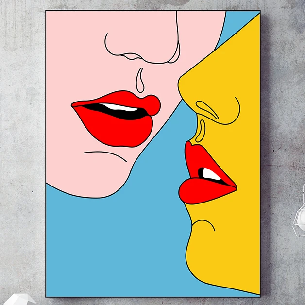 

Modern Fashion Wall Art Kissing Red Lips Canvas Painting Print Canvas Poster and Printing Living Room Home Wall Decor Painting