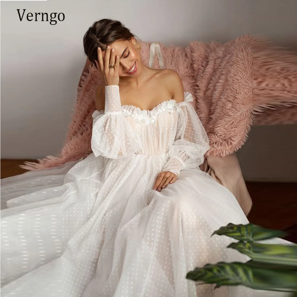 Verngo Новое Пышное Платье с длинными рукавами платье фатиновой юбкой в горошек