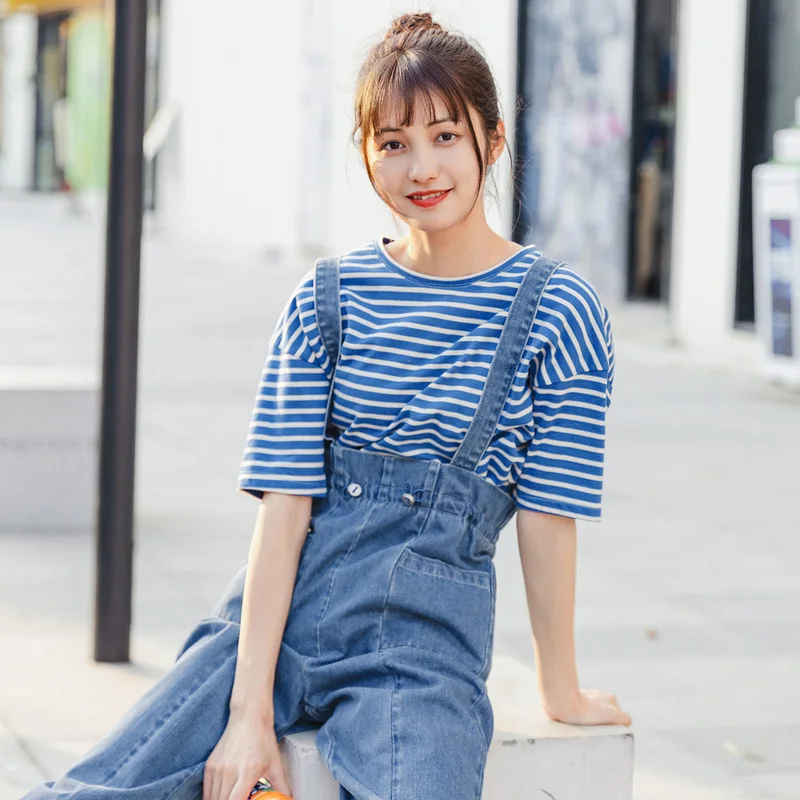 INMAN Летняя трикотажная одежда в полоску из чистого хлопка Свободный Прямой