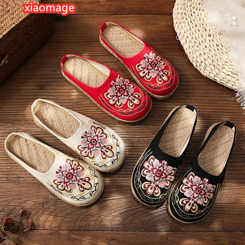 

2021 summer new Baotou half slippers women can wear ethnic style embroidered slippers