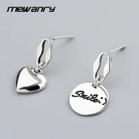mewanry 925 steamp stud earrings for women new trend vintage asymmetric love heart smile jewelry gifts prevent allergy