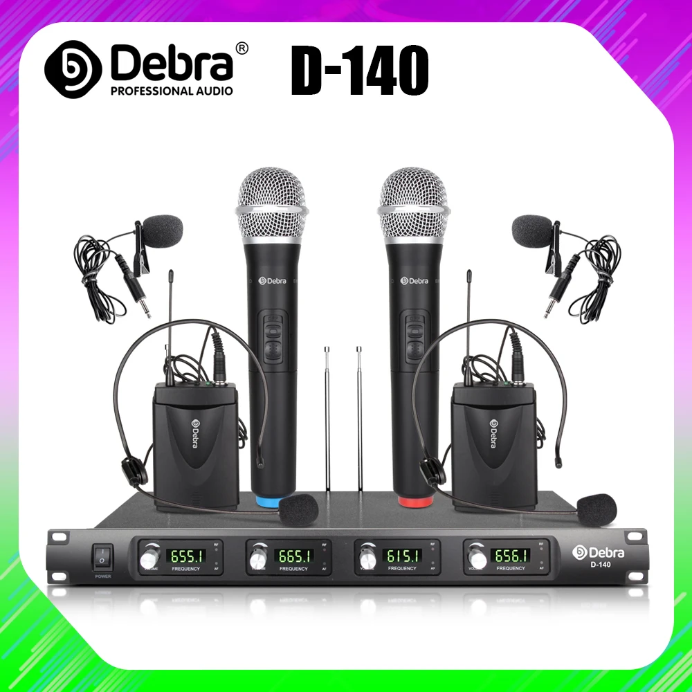 

Debra Audio D-140 4 Channel with Handheld or Lavalier & Headset Mic UHF Wireless Microphone System for Karaoke