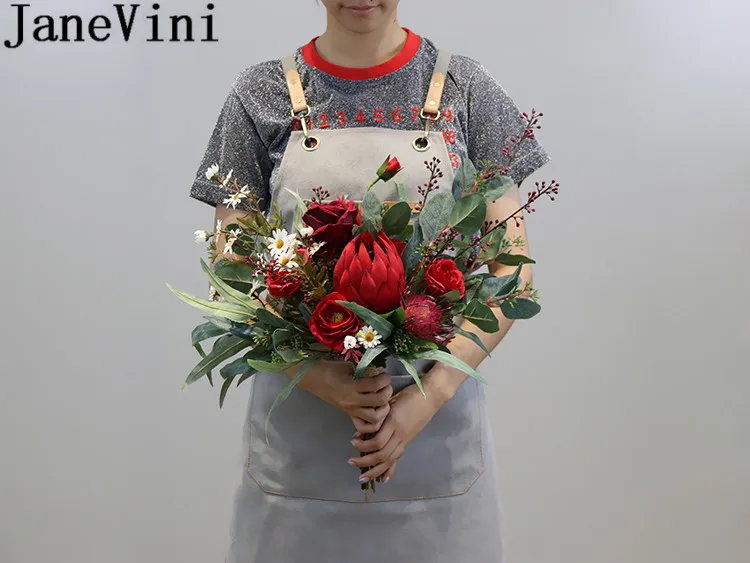 Винтажный Свадебный букет с красными искусственными цветами | Свадьбы и