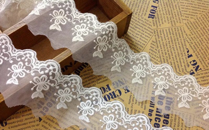5 ярдов белая бежевая кружевная ткань хлопковая вышитая бабочка для шитья