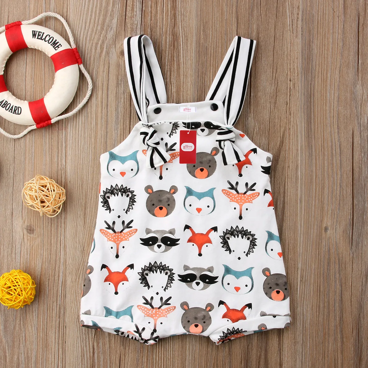 

0-24M Summer Newborn Baby Girl Boys Strappy Romper Jumpsuit Bodysuit Sleeveless Clothes Cartoon Animals Print Sunsuit