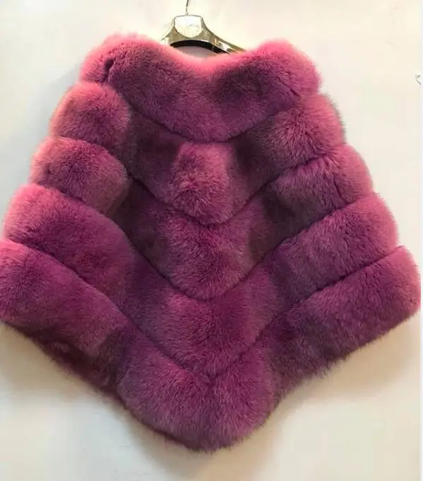 RF1891 purple Fandy lokar Настоящее пончо с мехом лисы Женское зимнее плотное меховое пальто Настоящая Серебряная лисица Меховая куртка верхняя одежда женская дамская модная меховая куртка - Цвет: RF1891 purple