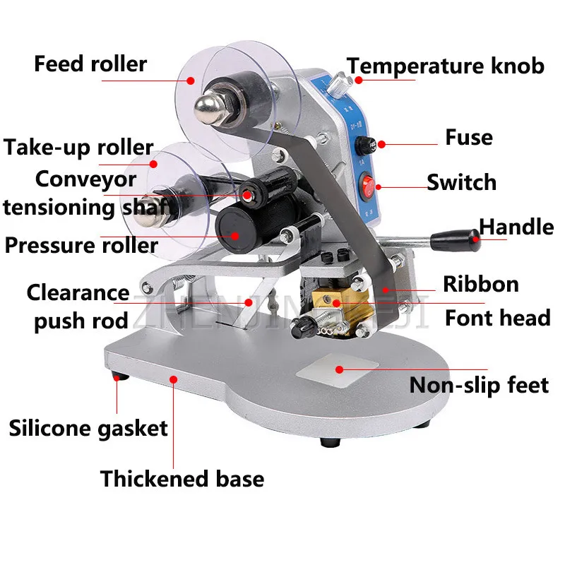

Manual Ribbon Coding Machine Hand Press Direct Heating Production Date Stamp 220V Coding Tools Three-row Adjustable Temperature