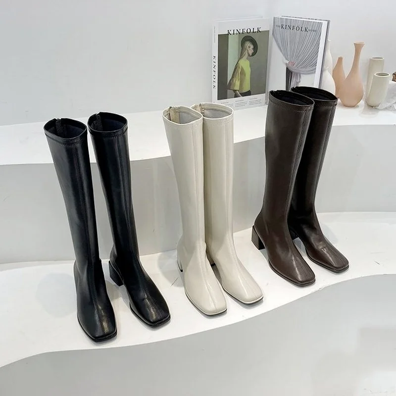 

Square Toe High Boots Women's Thick Heel 2021 Autumn and Winter New Ins Fashion But Over The Knee Boots High Heel Knight Boots