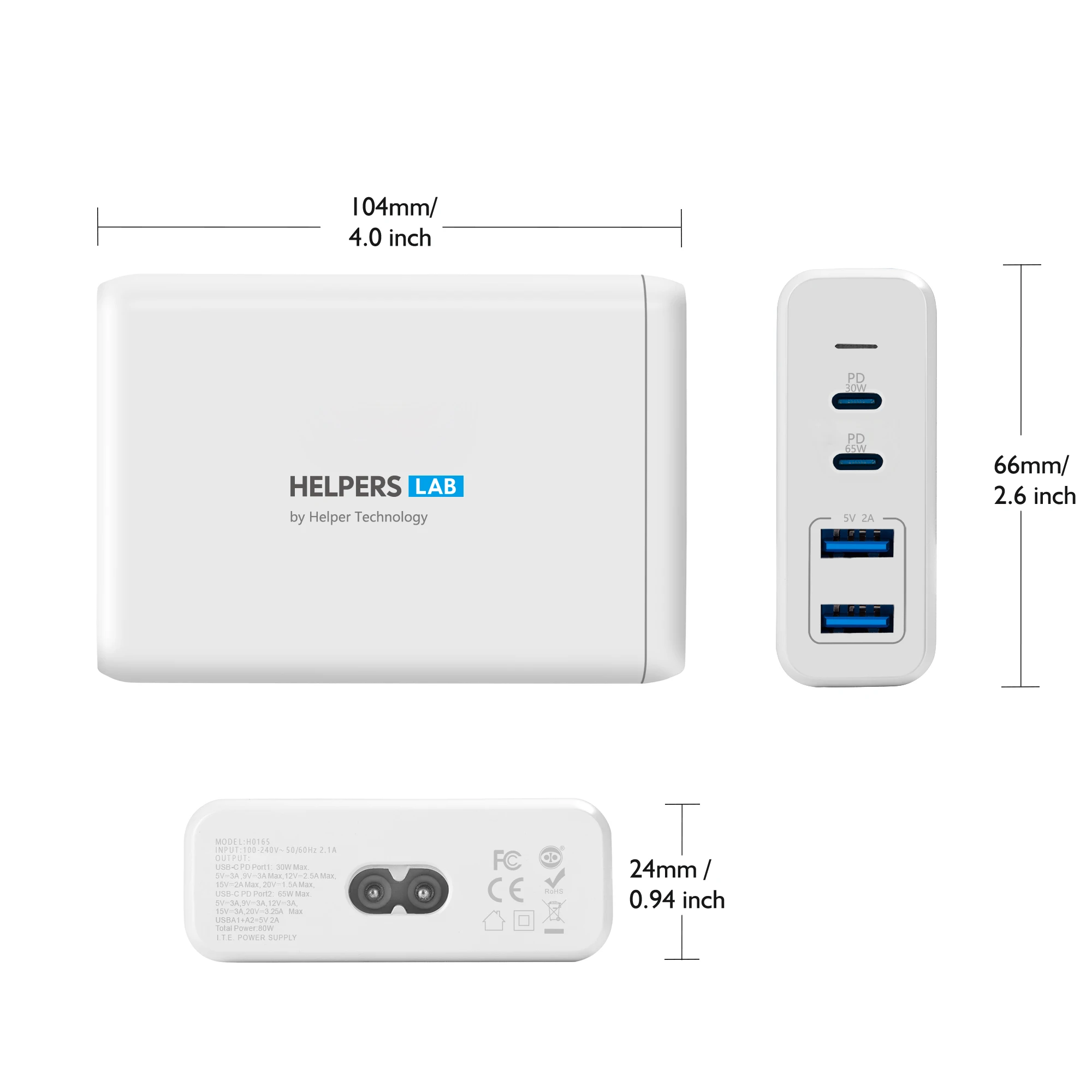 USB-C 65 Вт+ 30 Вт и 2 USB-A порта зарядное устройство адаптер с тип-c PD для Macbook XiaoMi hp Dell XPS iPhone 11 pro и многое другое