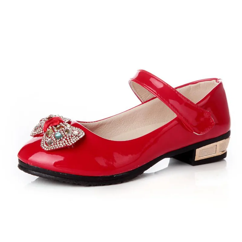 Туфли из лакированной кожи для девочек обувь принцессы на каблуке девушек с