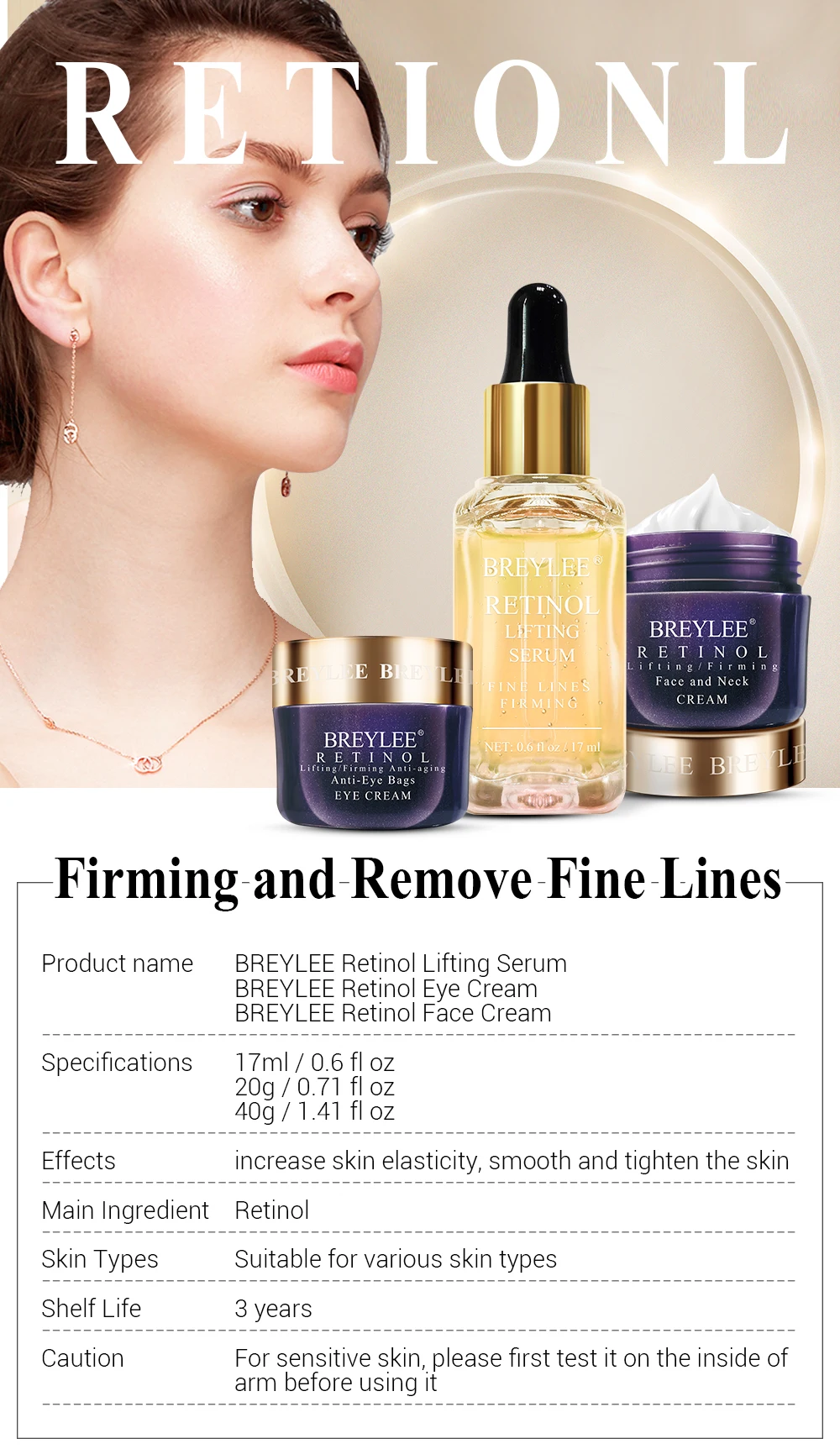 Breylee Retinol крем для лица крем от морщин набор для ухода за кожей с омолаживающим эффектом Сыворотка для лица крем для глаз удаляет мелкую линию морщин затягивает увлажнение