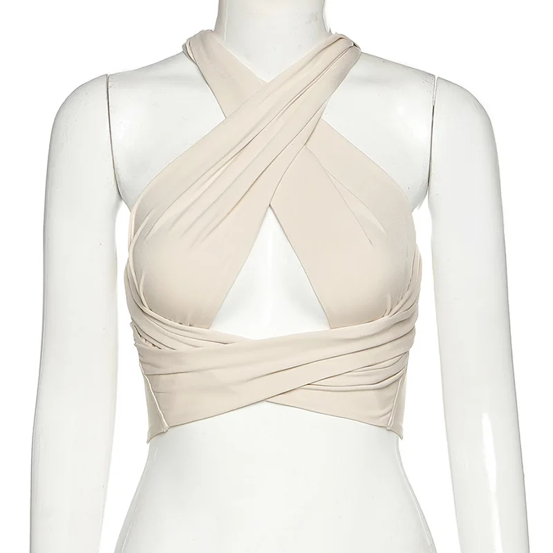 

Female Streetwear Outfits Women Summer Clothing Sexy Halter Cami Crop Tops Bandage Hollow Out Backless Tanks Vest Skinny Party
