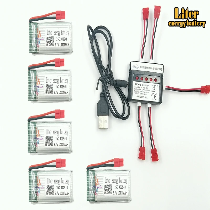 

3.7V 1000mAh 902540 25c LiPo Battery for SYMA X5hw x5hc RC Drone Quadcopter + AC 5in1 Charger Spare Parts Set