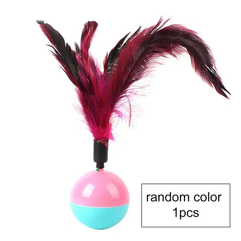 

Interactive Cat Tumbler Toy Ball Cute Kitten Teasing Playing Ball With Faux Feather Cat Exercise Training Toy For Indoor