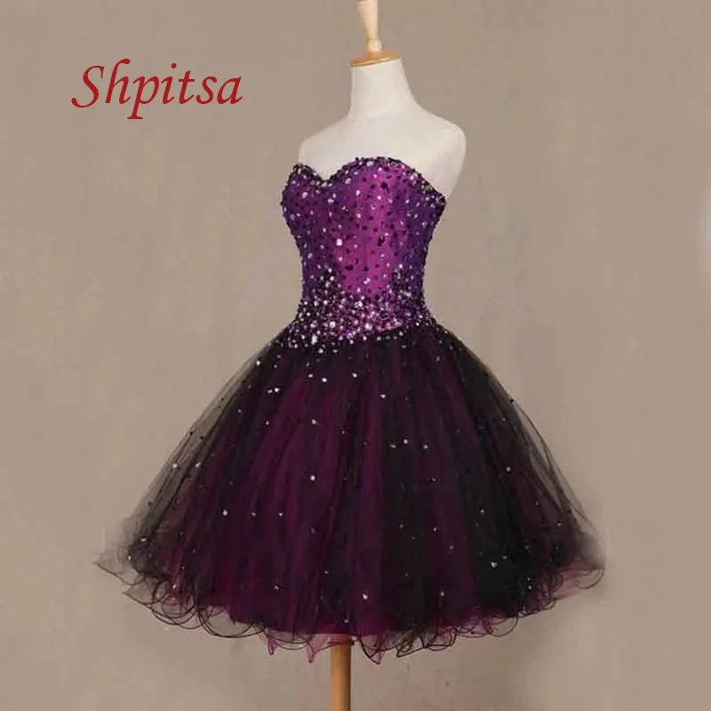 Black and Purple Short Homecoming Dresses 8th Grade Prom Dresses Junior Beaded Cute Sexy Cocktail Graduation Formal Dresses images - 6
