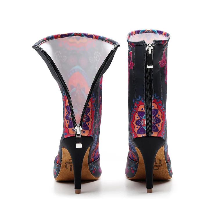 Черные эластичные ботиночки с цветами обувь для латинских танцев танцевальные