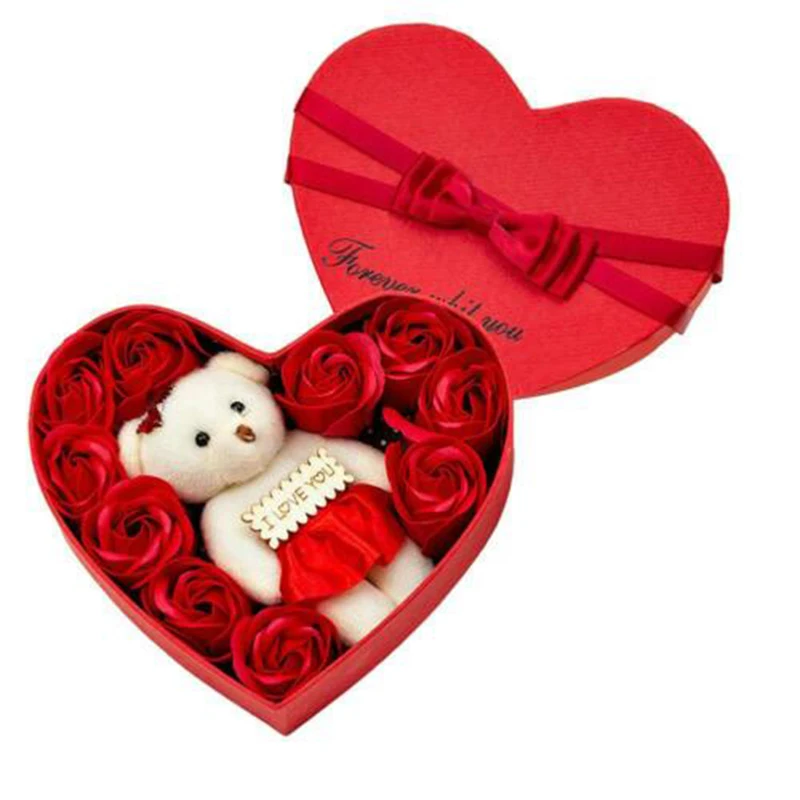 

Christmas Valentine's Day Gift 10 Soap Flower Rose Gift Box Bear Send Girlfriend Birthday Wedding Gift S7