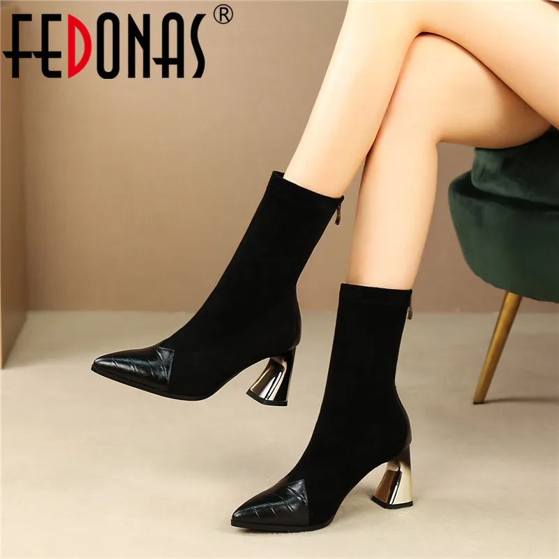 FEDONAS/брендовые зимние теплые женские носки сапоги из натуральной кожи до