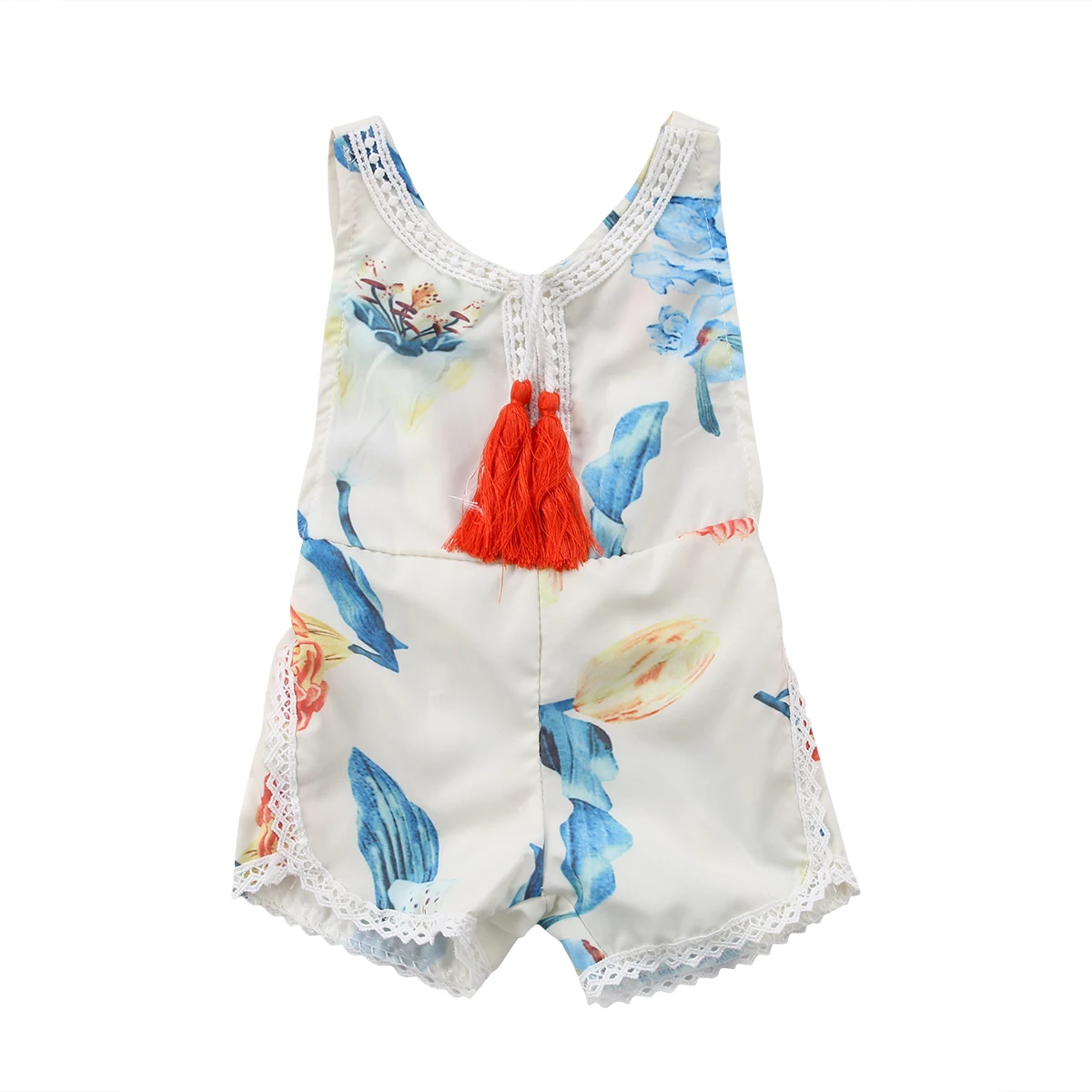 

Детский летний комбинезон без рукавов, с круглым вырезом и цветочным принтом