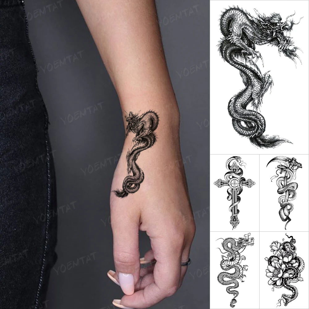 

Transfer Waterproof Temporary Tattoo Sticker Dragon Snake Old School Flash Animal Tatto Realistic Body Art Man Woman Fake Tatoo