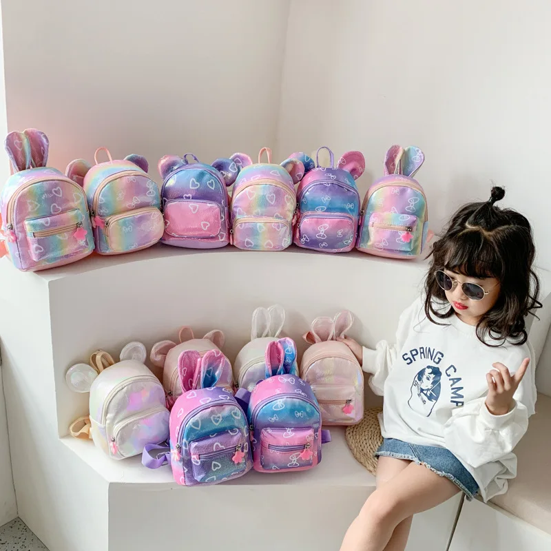Colorful children's backpack new girl messenger bag Korean ear school fashion | Багаж и сумки