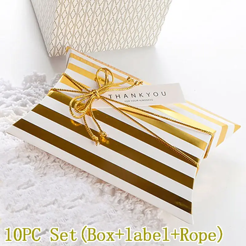 10PC Stripe Set 10 шт. Подарочная коробка драже бонбоньерка Подушка Форма День рождения упаковка коробки для вечеринки сладкие свадебные подарочные коробки для подушки Конфета печенье - Цвет: 10PC Stripe Set