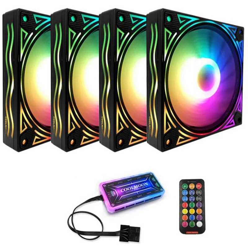 

2set COOLMOON F-JL Computer Case PC Cooling Fan RGB Adjust 120mm Quiet + IR Remote New Computer Cooler RGB CPU Case Fan