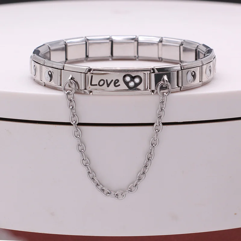 Hapiship 2021 Новое для женщин браслет из нержавеющей стали 9 мм Love CZ Шарм звеньев цепи