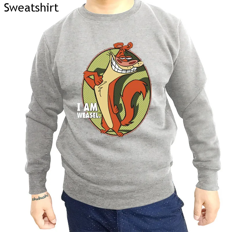 

O-neck sweatshirt men autumn hoody Cartoon Network I Am Weasel Show Weasel cotton long sleeve male hoodies euro size