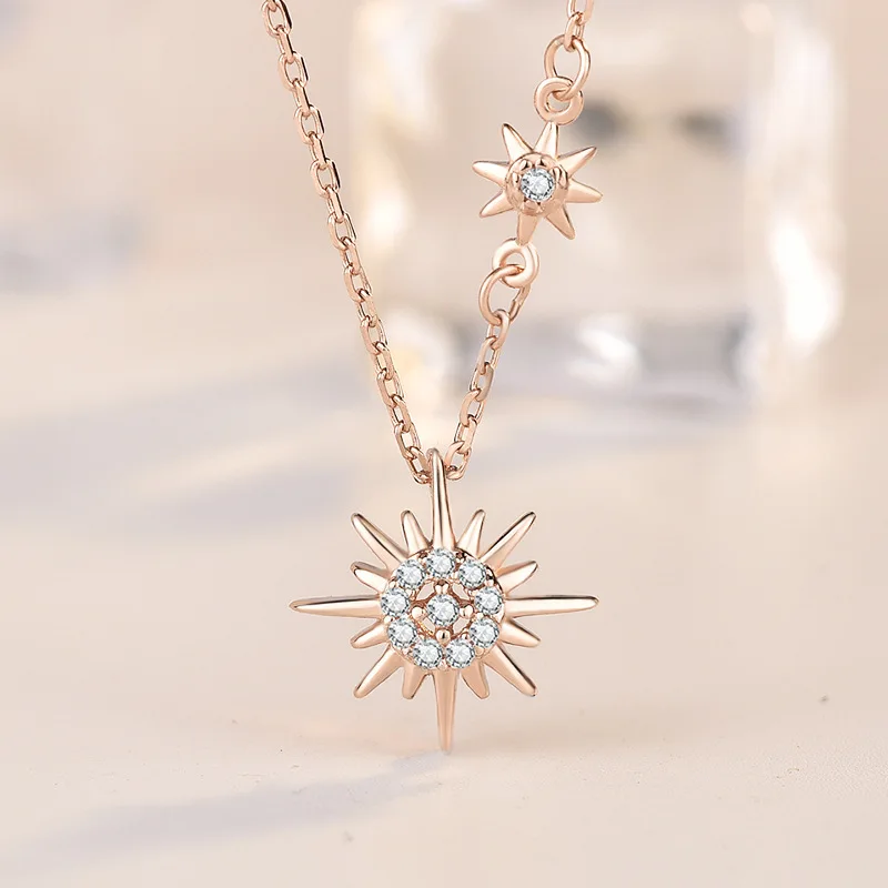 Ins Hot Sun Pendant Necklace Pure 925 Sterling Silver Designer For Women Crystal Wedding Jewelry | Украшения и аксессуары