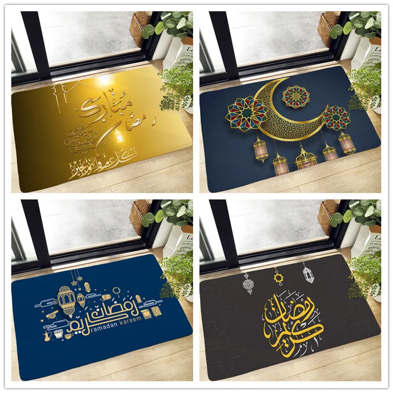 

Eid Mubarak Indoor Entrance Ramadan Printing Rug Square Flannel Kitchen Non-slip Mat Home Carpet Decoration