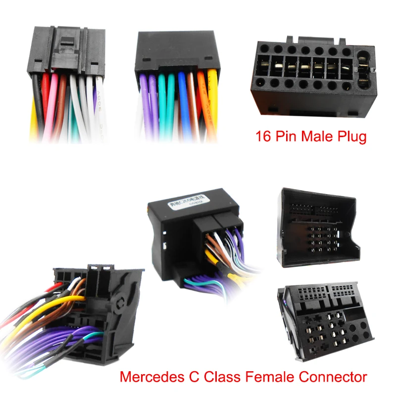 $71.24 Mercedes Benz C Class Quadlock Wiring Harness Plug 16 Pin Male Connector Radio Head Unit Car Accessories Cable Adapter for W204