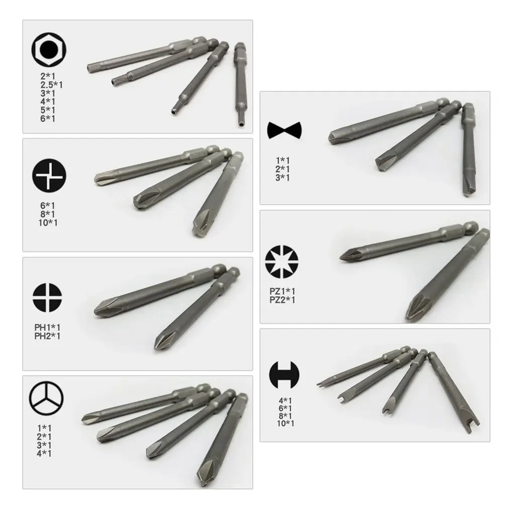 

50 Pcs Extra Long Bit Set Torx Star Hex Pozi Phillips Slotted Screwdriver Hand Tool Set With Strong Magnetic Tool Sets