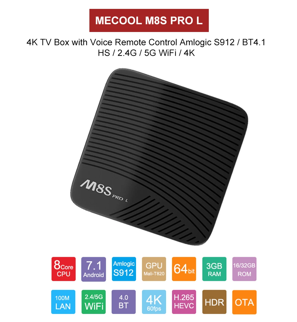 MECOOL M8S PRO L ТВ-приставка Android 7,1 Amlogic S912 3 ГБ 16 ГБ 32 г Bluetooth приставка Голосовое управление 3D 4K HD Smart медиаплеер