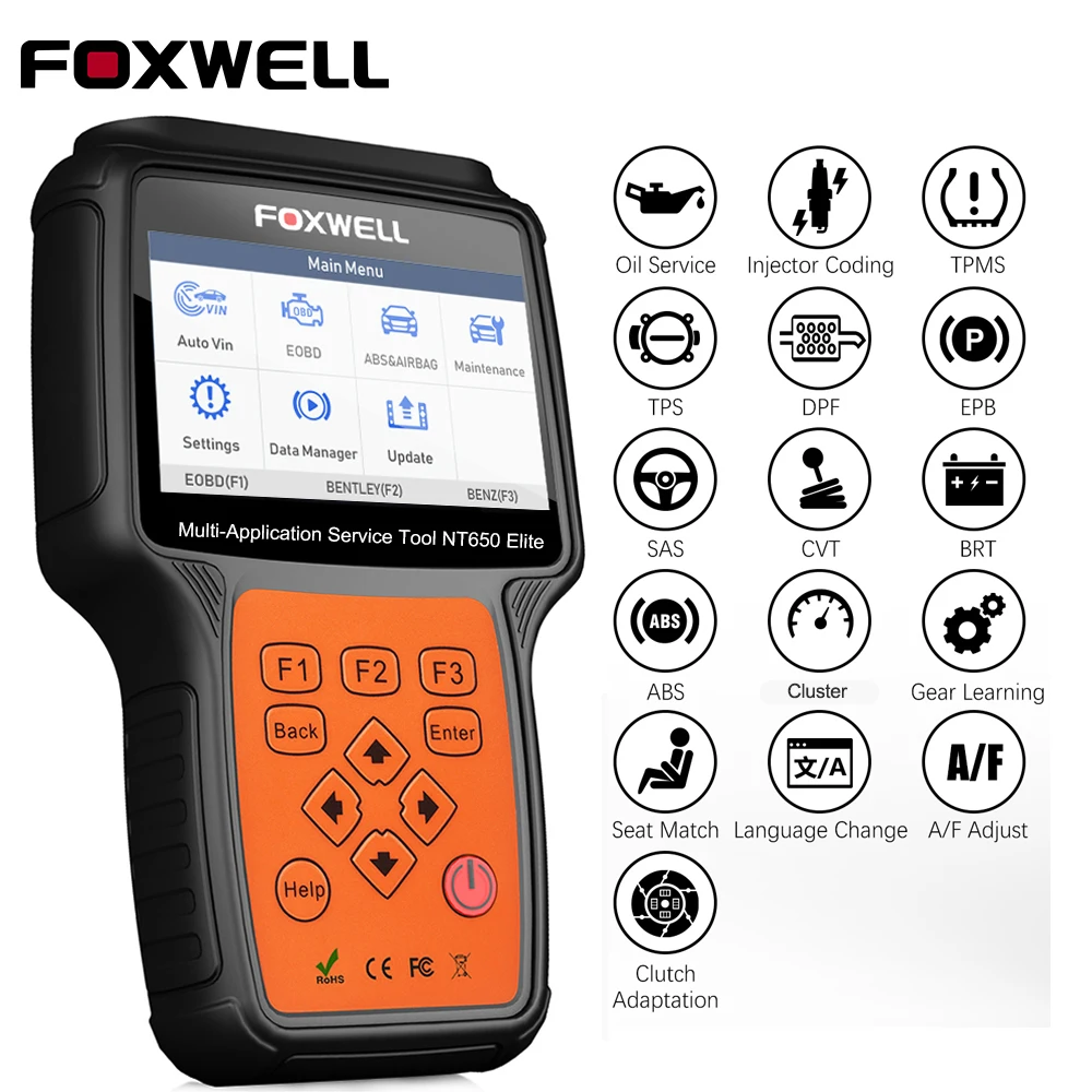 Автомобильный сканер FOXWELL NT650 Elite ODB2 OBDII считыватель кодов Enginer ABS подушек
