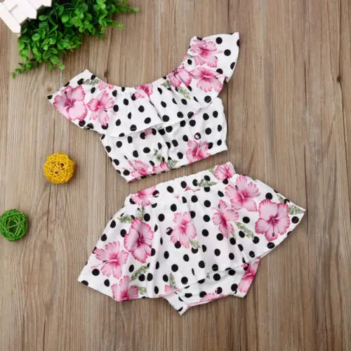 

2019 New Cute Baby Girl Summer Tops Tutu Shorts Outfit
