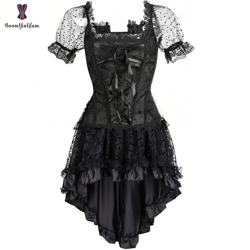 943 with skirt Размера плюс в викторианском стиле асимметричное атласная с рюшами с кружевной отделкой Готический юбки Для женщин корсет Винтаж юбка в стиле стимпанк 937 - Цвет: 943 with skirt