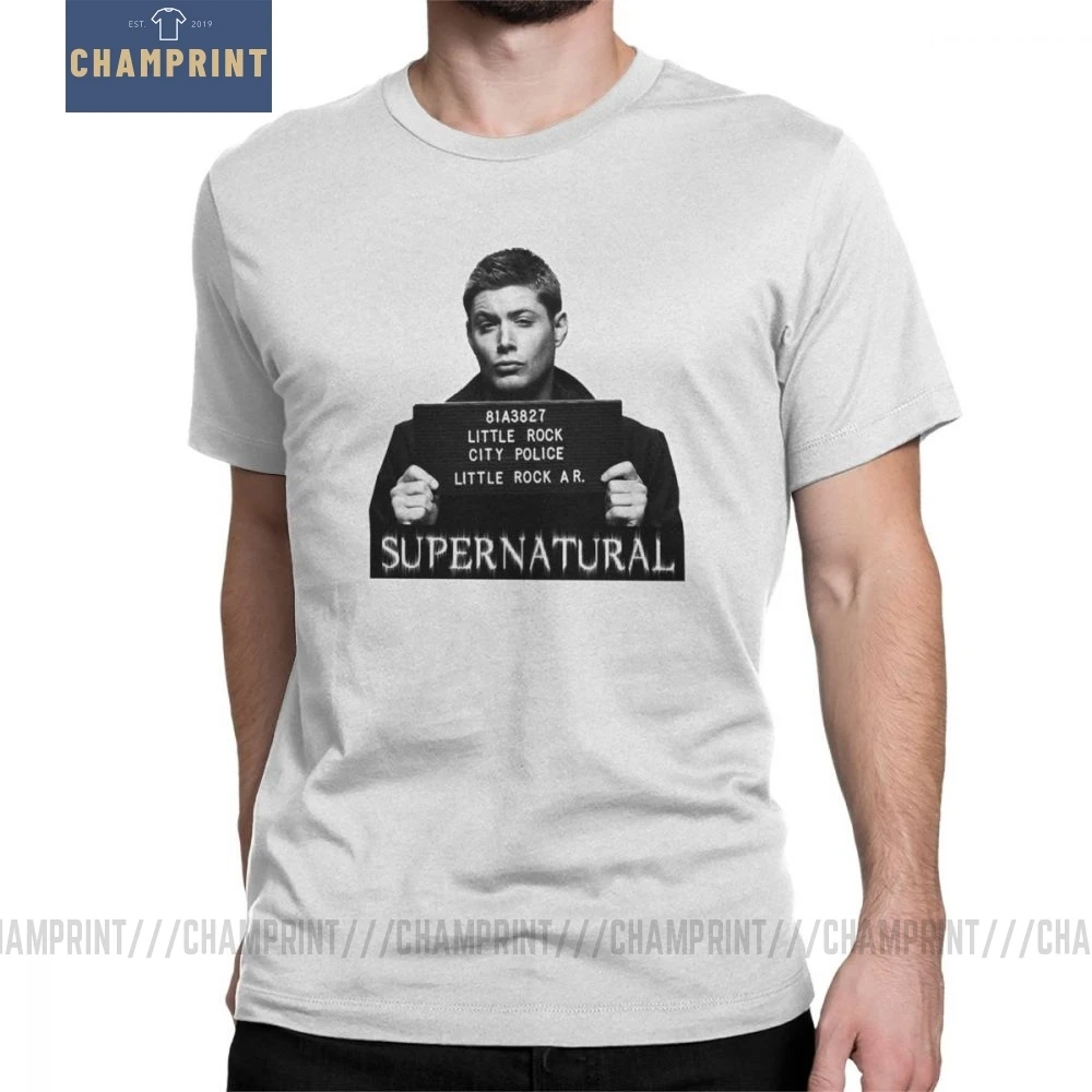 Dean Mugshot футболка Сверхъестественное SPN Brothers футболка мужские топы размера плюс забавная футболка с круглым вырезом из чистого хлопка