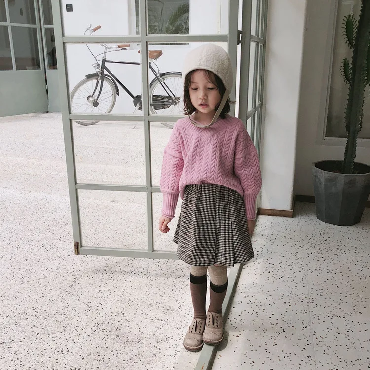 Клетчатая плиссированная юбка для девочек плотная шерстяная детская одежда |