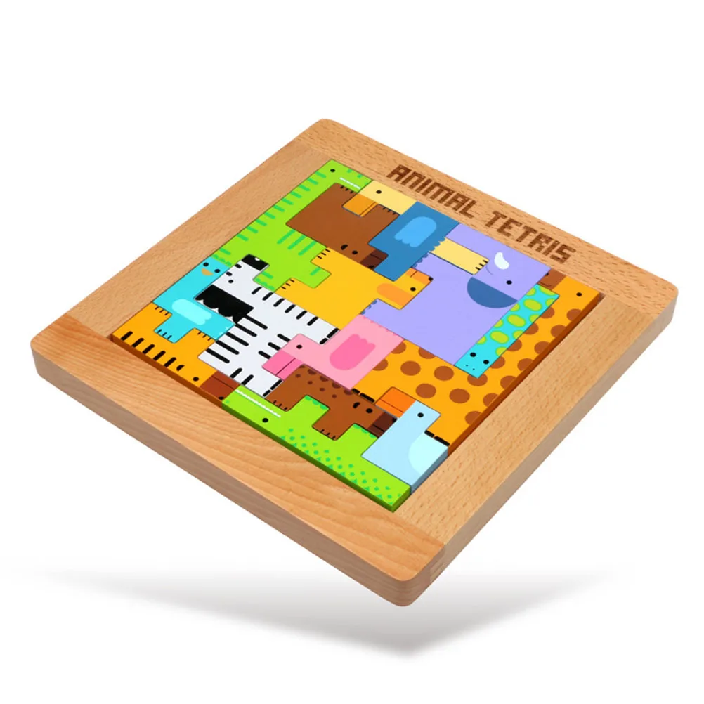 Деревянный животные пазл строительные блоки игрушки головоломки развивающие