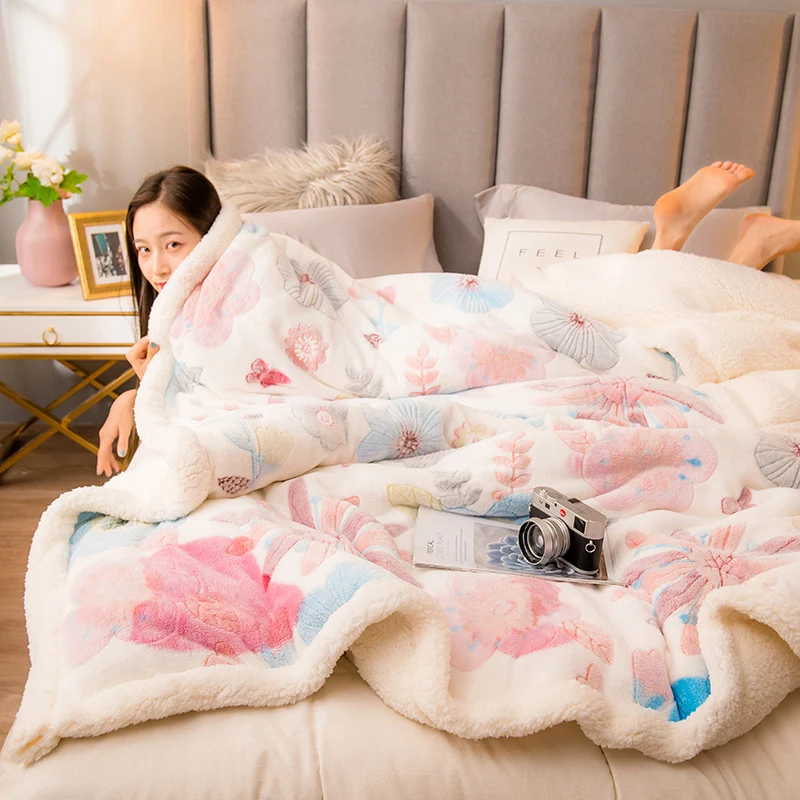 

5D snowflake fleece duvet cover 1pc milk fleece quilt cover pastoral warm comforter cover no filing Velvet bed blanket AB side