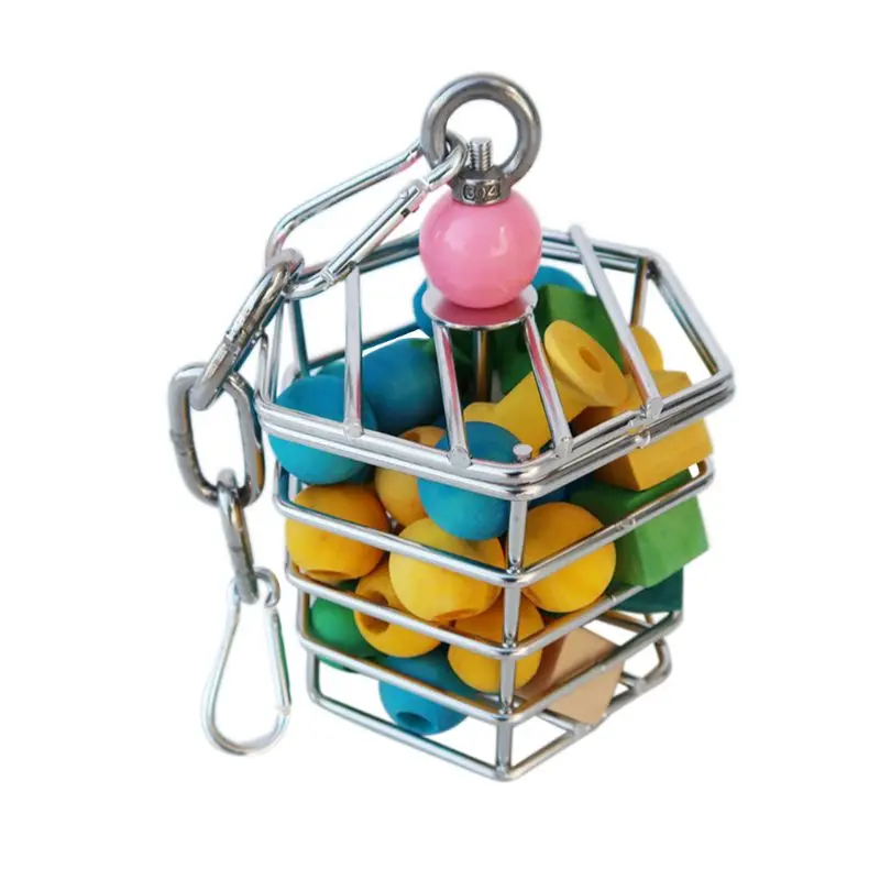 

Parrot Stainless Steel Foraging Toy Bird Cage Hanging Chew Toy with Block Inside Q0KA