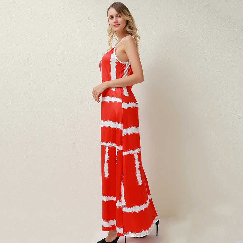 

Casual Women Robe Sexy Maxi Dress Summer 2020 Sleeveless V-neck Strip Printed Long Dress Big Swing Backless Plus Size Boho Dress