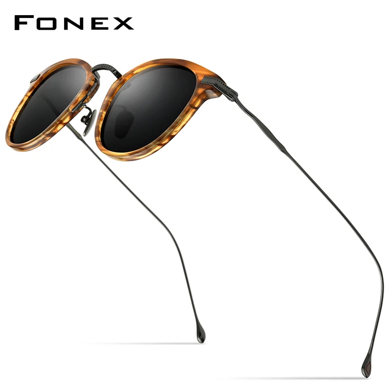 

FONEX Titanium Acetate Polarized Sunglasses Men 2021 New Retro Vintage Square UV400 Sun Glasses for Women Shades F85648