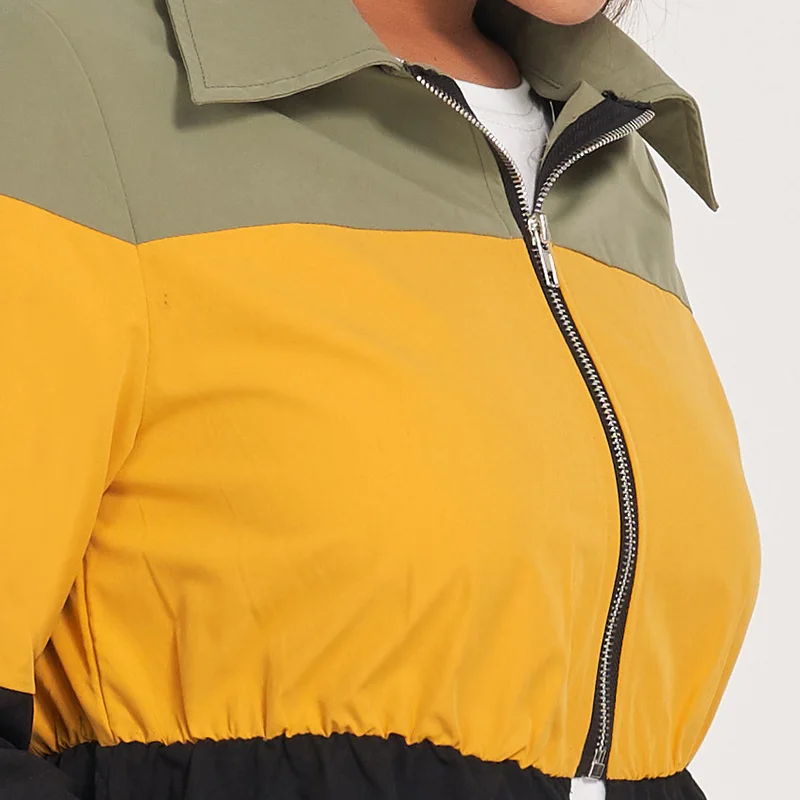 

Spring Autumn Women's Fashion Sports Style Zipper Contrast Stitching Slim Fit All-match Over-the-knee Long Coat