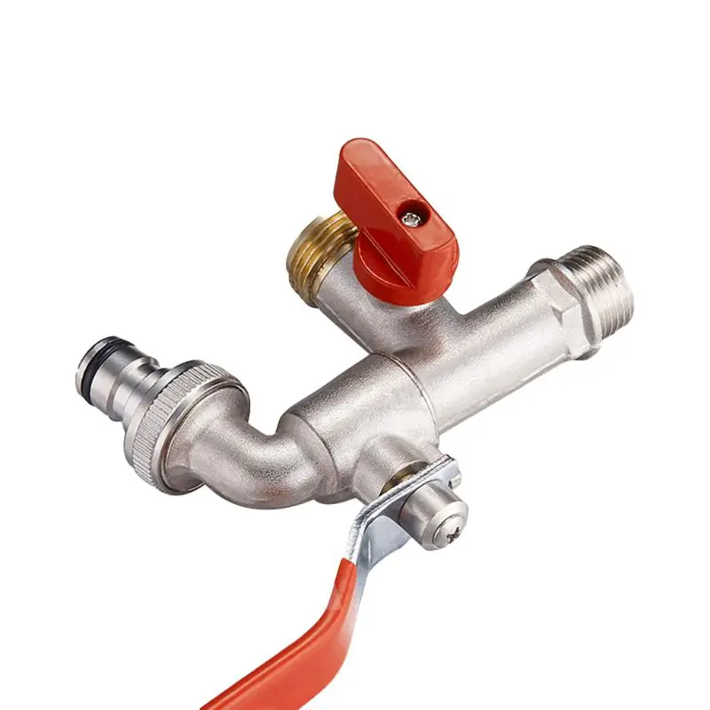 

90 Degree Double Valve Water Tap Durable Brass Faucet for Home Outdoor Garden