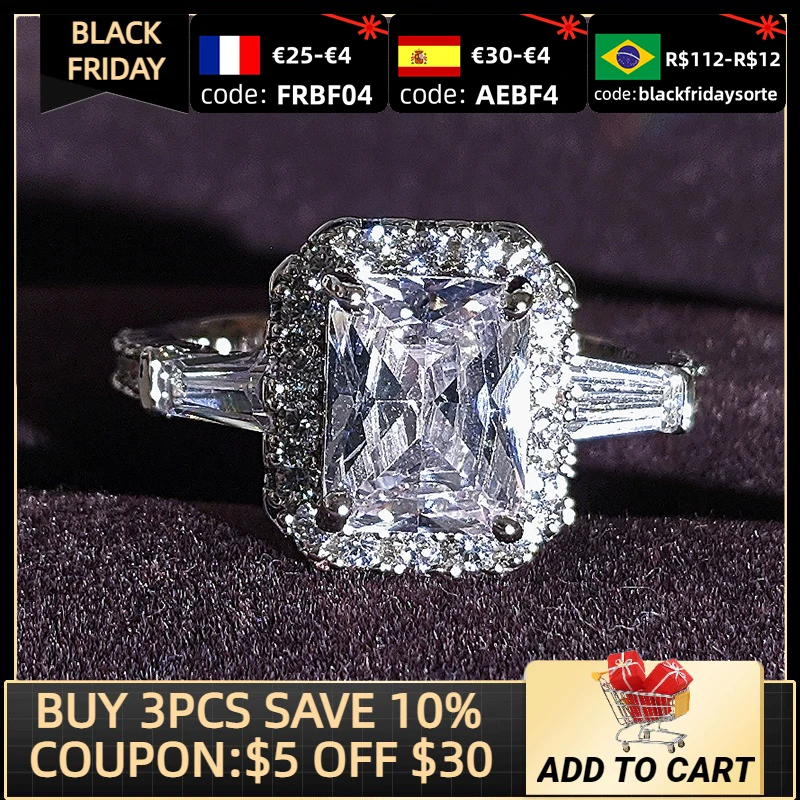 

2020 New Luxury Princess 925 Sterling Silver Engagement Ring For Women Lady Anniversary Gift Jewelry Wholesale Moonso R5619