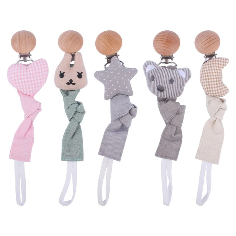 

Baby Teether Beech Wooden Clip Cotton Linen Pacifier Chain Dummy Nipple Soother Holder Leash Strap for Infants Newborn Shower Gi