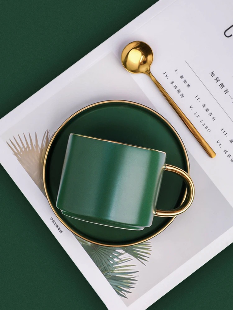 European Luxurious Gold Rim Ceramic Office Coffee Cup And Saucer Set Milk Tea Mugs Birthday Couples Gifts Friends With Spoon | Дом и сад
